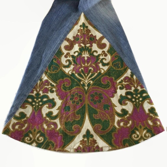 Men’s Custom Handcrafted Up-Cycled Lucky Brand Bell Bottom Flare Denim Jeans - Picture 2 of 9